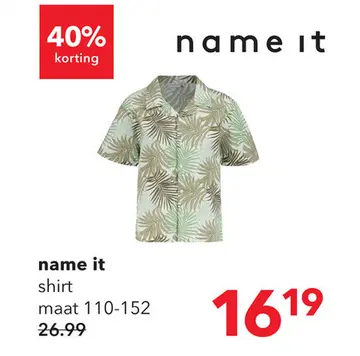 Aanbieding: Name It jongens shirt met botanische print groen