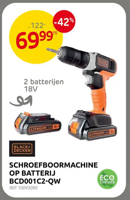Promotie: Black+decker accuboormachine bcd001c2-qw - 18v - (2x 1,5ah)