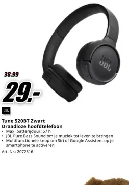 Aanbieding: Tune 520BT Zwart Draadloze hoofdtelefoon