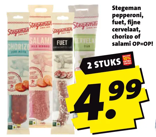 Aanbieding: pepperoni, fuet, fijne cervelaat, chorizo of salami