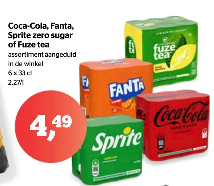 Promotie: Coca-Cola, Fanta, Sprite zero sugar of Fuze tea