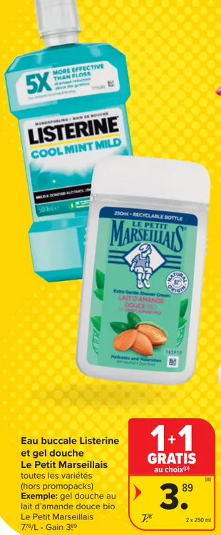 Offre: Eau buccale Listerine et gel douche