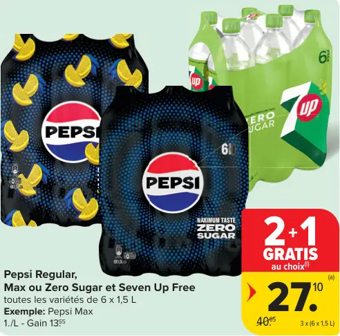 Offre: Pepsi Regular, Max ou Zero Sugar et Seven Up