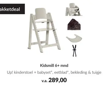 Aanbieding: Up! kinderstoel + babyset*, eetblad*, bekledi