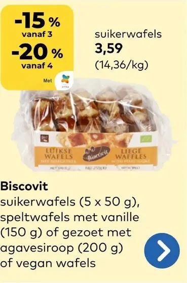 Promotie: Suikerwafels, speltwafels met vanille of gezoet met agavesiroop of vegan wafels