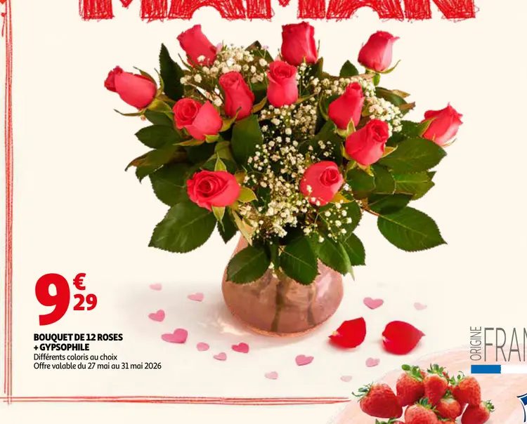 Promotie: Bouquet de 12 roses + gypsophile