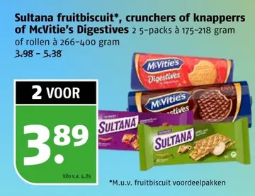Aanbieding: Sultana fruitbiscuit*, crunchers of knapperrs of Mcvitie's Digestives