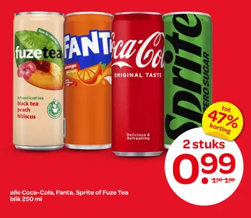 Aanbieding: Coca-Cola, Fanta, Sprite of Fuze Tea