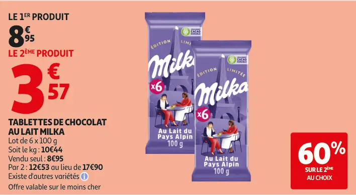 Aanbieding: Tablettes de chocolat au lait