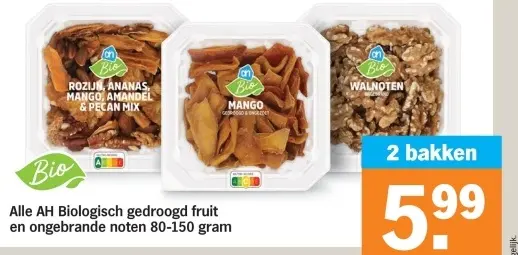 Aanbieding: AH Biologisch gedroogd fruit en ongebrande noten