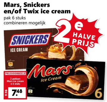 Aanbieding: Mars, Snickers en/of Twix ice cream
