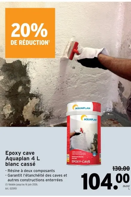 Offre: Epoxy cave Aquaplan 4 L blanc cassé