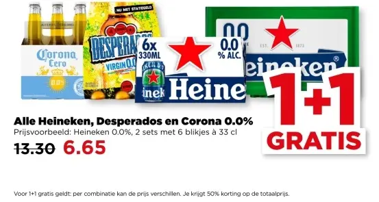 Aanbieding: Heineken, Desperados en Corona 0.0%