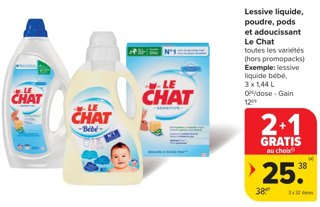 Offre: Lessive liquide, poudre, pods et adoucissant