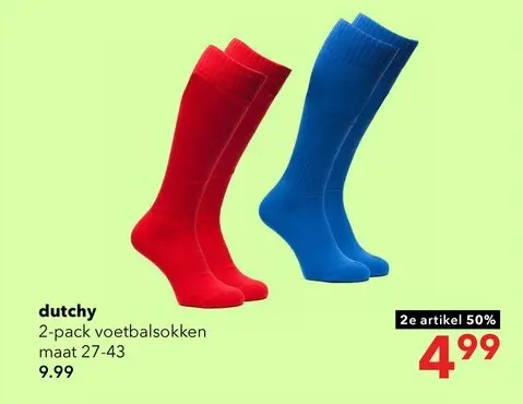 Aanbieding: 2 paar Dutchy voetbalsokken blauw