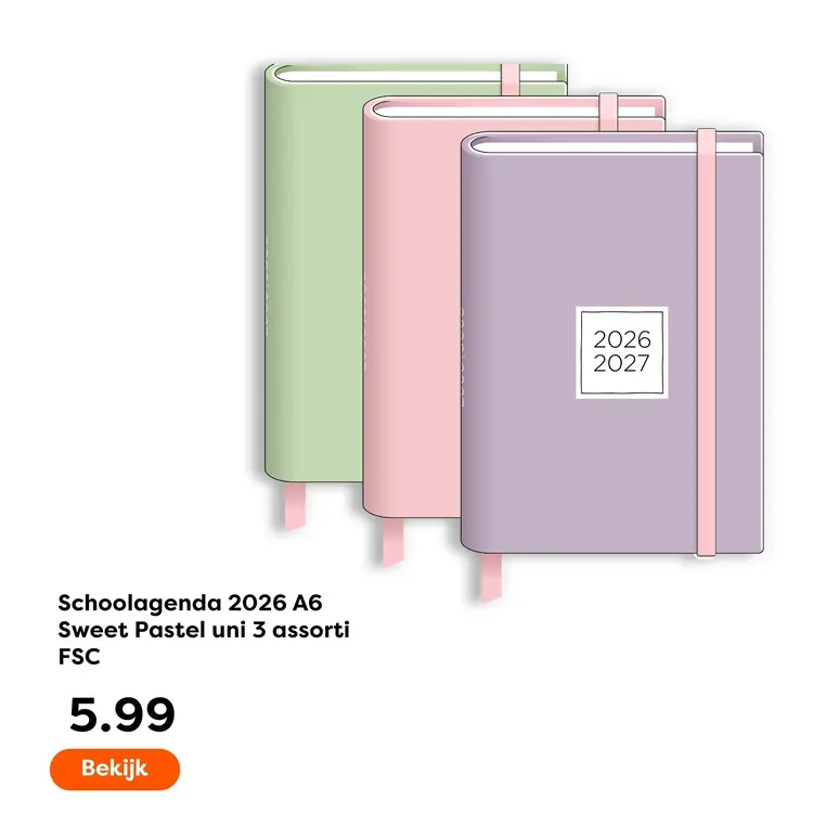 Aanbieding: Schoolagenda A6 Sweet Pastel uni 3 assorti FS