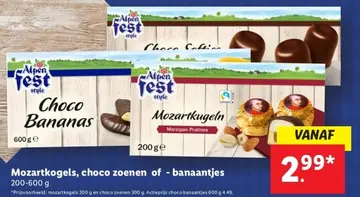 Aanbieding: Mozartkogels, choco zoenen of - banaantjes