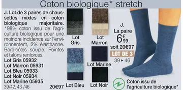 Offre: Lot de 3 paires de chaussettes mixtes en coto