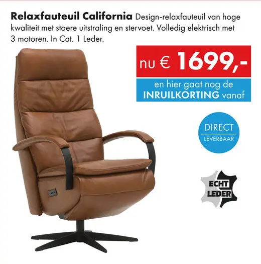 Aanbieding: California relaxfauteuil leder