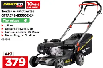 Offre: Tondeuse thermique GTTAC41-BS300E-24 125 cc 41,8 cm GARDEO PRO