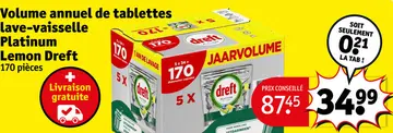 Offre: Volume annuel de tablettes lave-vaisselle Platinum Lemon Dreft
