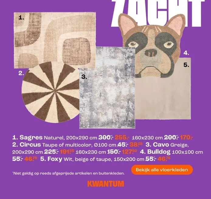 Aanbieding: Sagres, Circus, Cavo, Bulldog of Foxy vloerkleed