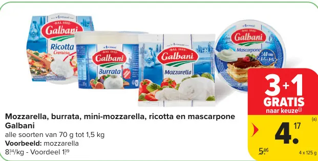 Promotie: Mozzarella, burrata, mini-mozzarella, ricotta en mascarpone