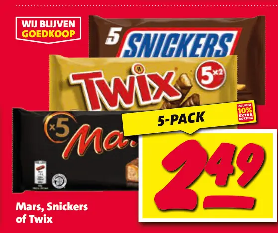 Aanbieding: Mars, Snickers of Twix