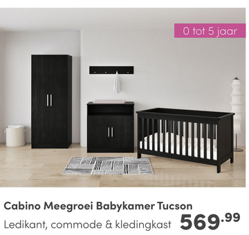 Aanbieding: Cabino Babykamer Tucson Zwart Met Baby Bed Zoe 3 Delig