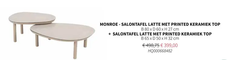 Promotie: Monroe - salontafel latte + salontafel