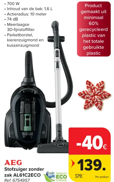 Promotie: Stofzuiger zonder zak AL61C2ECO