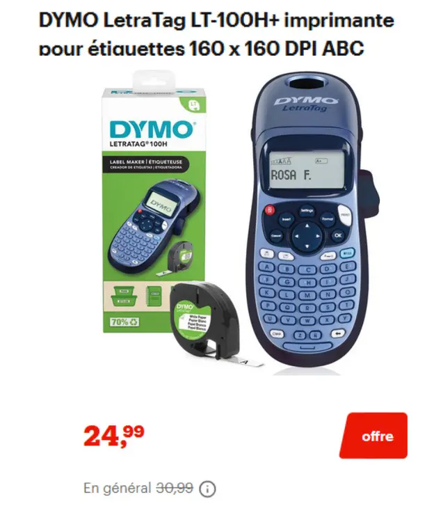 Offre: LetraTag LT-100H+ imprimante