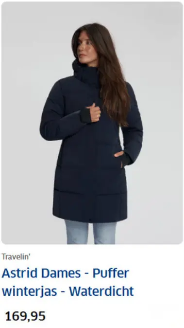 Aanbieding: Travelin' Astrid Dames - Puffer winterjas - Waterdicht