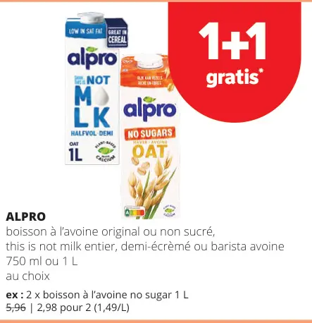 Offre: Boisson à l'avoine original ou non sucré, thi