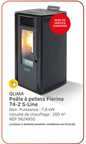 Offre: Poêle à granulés qlima fiorina 74 s-line - 7,45kw - noir