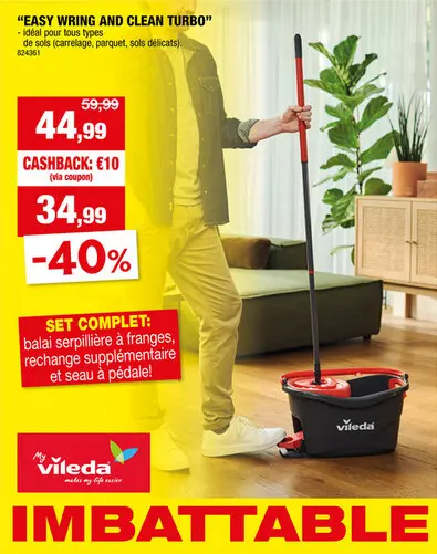 Offre: Vileda Easy Wring & Clean Turbo avec 2 recharges