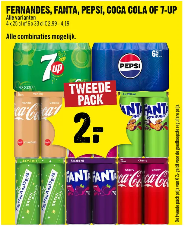 Aanbieding: Fernandes, Fanta, Pepsi, Coca Cola of 7-Up