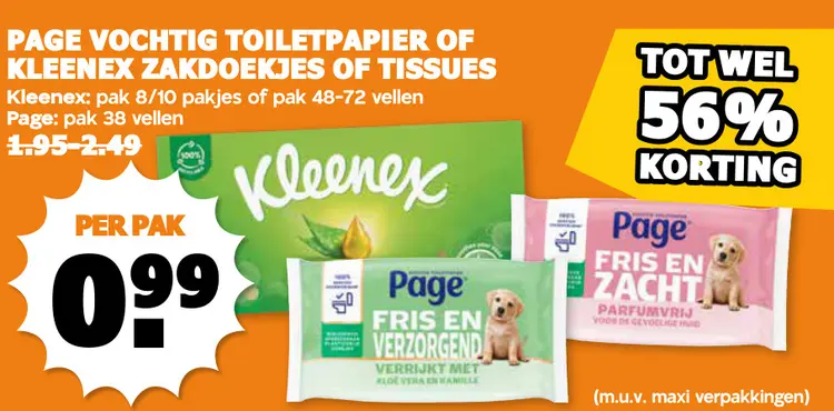 Aanbieding: Vochtig toiletpapier of zakdoekjes of tissues