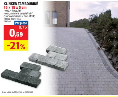 Offre: Klinkers tambourinés 15x15x5 cm noir