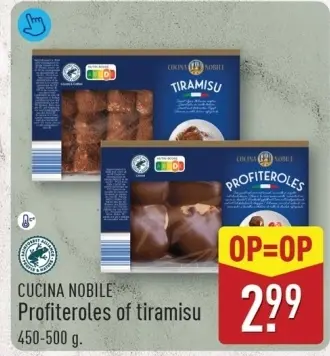 Aanbieding: Profiteroles or tiramisu