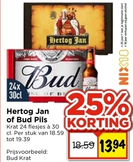 Aanbieding: Hertog Jan of Bud Pils Krat