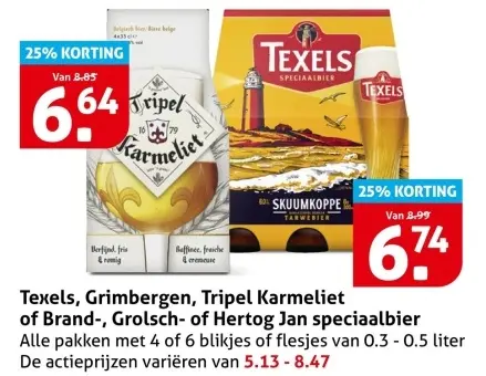 Aanbieding: Texels, Grimbergen, Tripel Karmeliet of Brand-, Grolsch- of Hertog Jan speciaalbier
