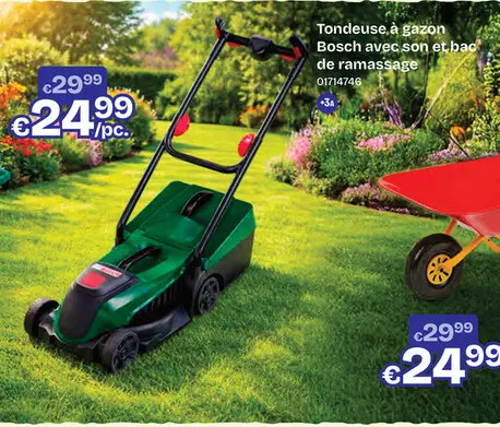 Offre: Bosch Tondeuse à gazon avec son et bac de ramassage