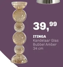 Aanbieding: Kandelaar Glas Bubbel Amber