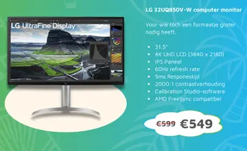 Aanbieding: LG 32UQ850V-W computer monitor