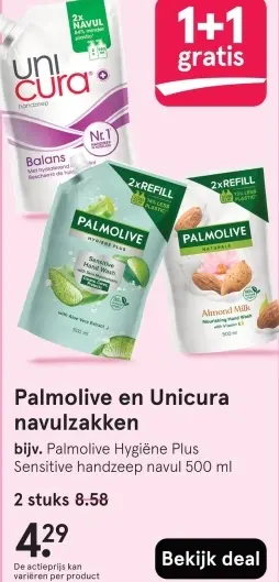 Aanbieding: Palmolive en Unicura navulzakken