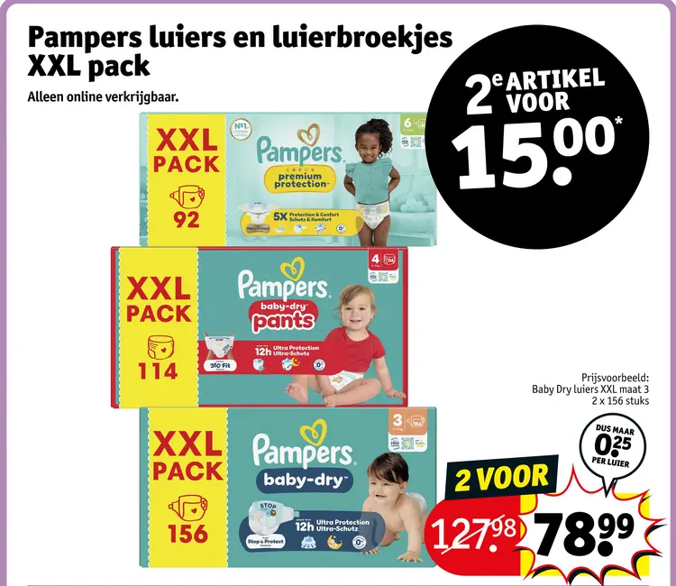 Aanbieding: Pampers luiers en luierbroekjes XXL pack