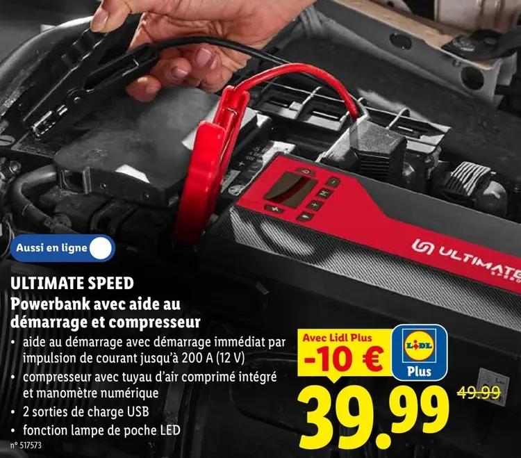 Offre: ULTIMATE SPEED Powerbank avec aide au démarrage et compresseur