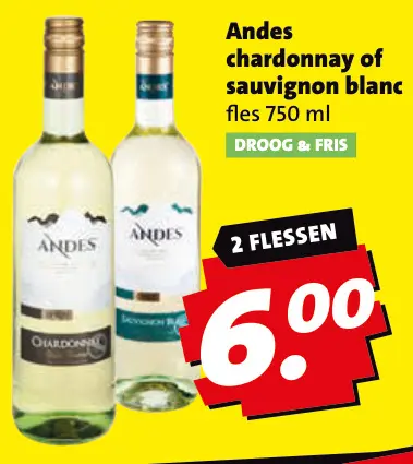 Aanbieding: Andes chardonnay of sauvignon blanc