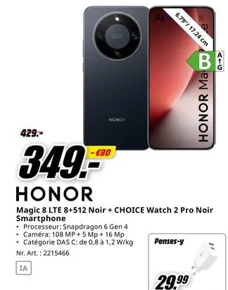 Offre: Magic 8 LTE 8+512 Noir + CHOICE Watch 2 Pro Noir Smartphone